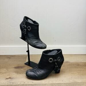 Antia Black Leather Hassle Heel Booties Women’s Size 7.5